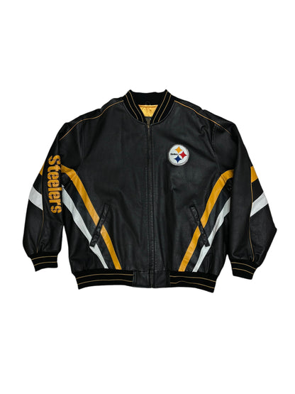 (XXL) Vintage Steelers Leather Double-Sided Jacket