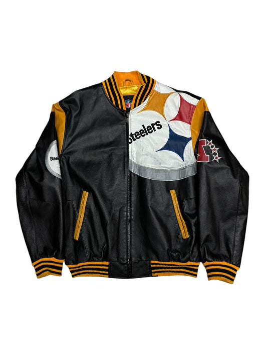 (L) Vintage Y2K Steelers Leather Double-Sided Jacket